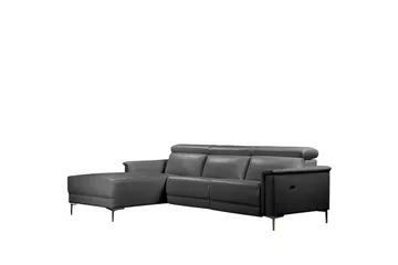 Hjørnesofa 3-seter Lund Grå, Lær/PU, Venstre Elektrisk Recliner