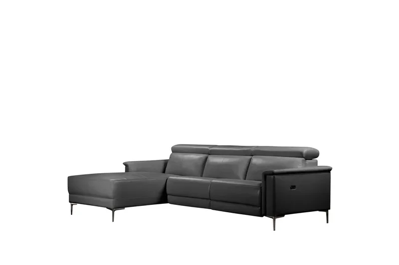 Hjørnesofa 3-seter Lund Grå, Lær/PU, Venstre Elektrisk Recliner - Grå, Lær/PU, Venstre Elektrisk Recliner - Møbler - Sofaer - Skinnsofaer