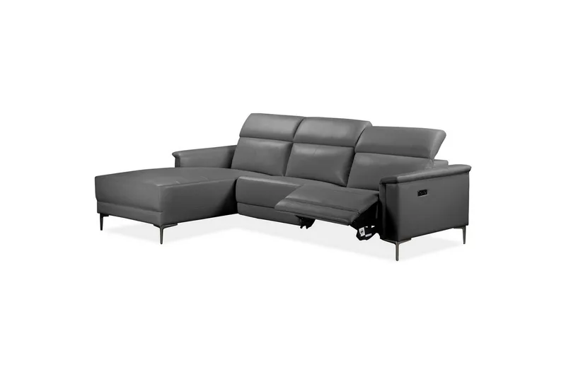Hjørnesofa 3-seter Lund Grå, Lær/PU, Venstre Elektrisk Recliner - Grå, Lær/PU, Venstre Elektrisk Recliner - Møbler - Sofaer - Skinnsofaer
