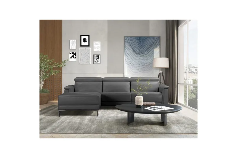 Hjørnesofa 3-seter Lund Grå, Lær/PU, Venstre Elektrisk Recliner - Grå, Lær/PU, Venstre Elektrisk Recliner - Møbler - Sofaer - Skinnsofaer