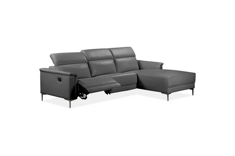 Hjørnesofa 3-seter Lund Grå, PU, Høyre Manuell Recliner - Grå, PU, Høyre Manuell Recliner - Møbler - Sofaer - Skinnsofaer