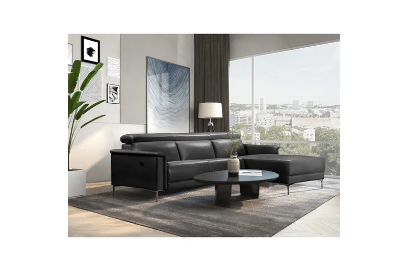 Hjørnesofa 3-seter Lund Grå, PU, Høyre Manuell Recliner - Grå, PU, Høyre Manuell Recliner - Møbler - Sofaer - Skinnsofaer