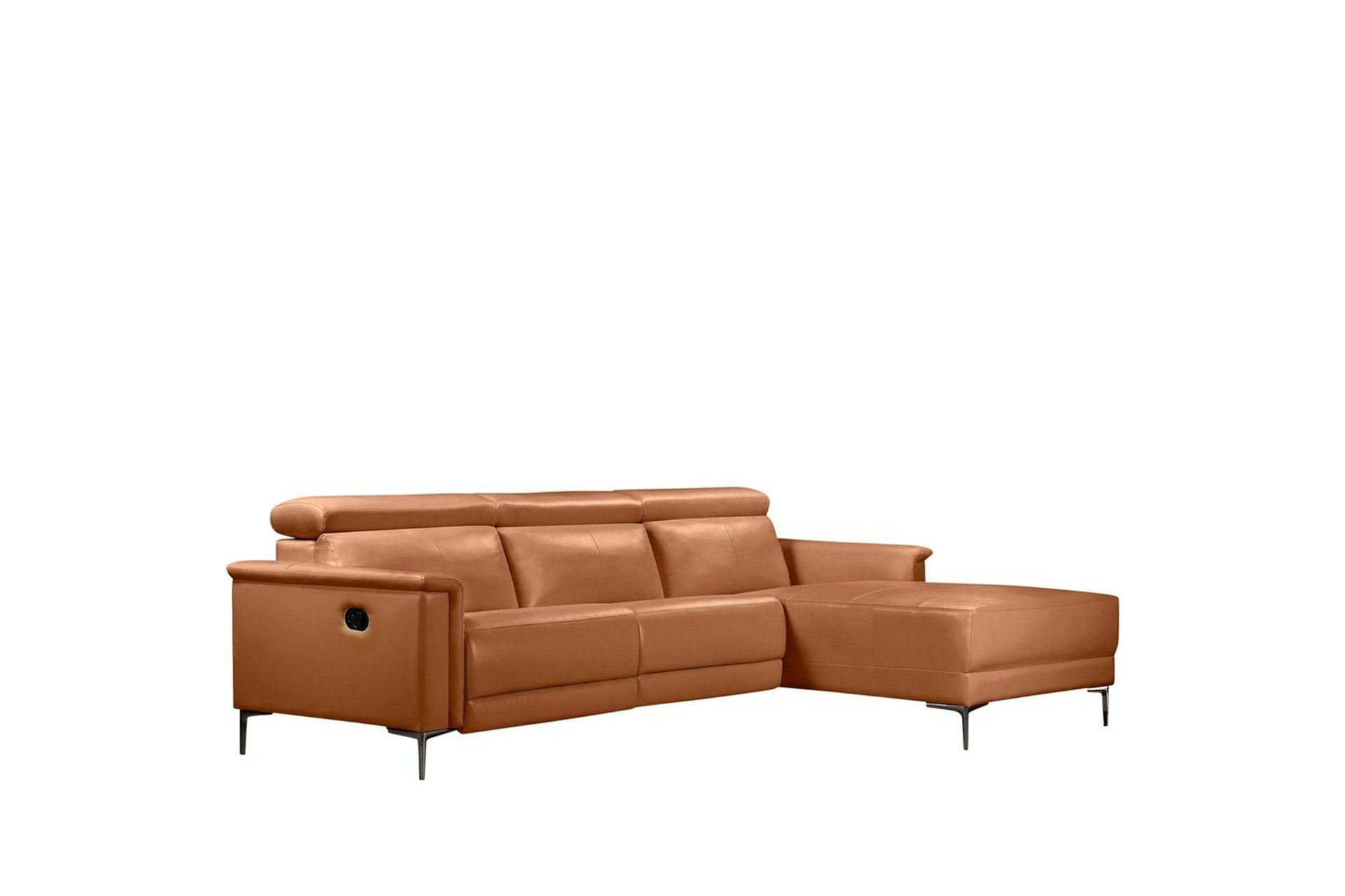 Hjørnesofa 3-seter Lund Kognac, Lær/PU, Høyre Manuell Recliner - Kognac, Lær/PU, Høyre Manuell Recliner