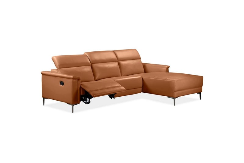 Hjørnesofa 3-seter Lund Kognac, Lær/PU, Høyre Manuell Recliner - Kognac, Lær/PU, Høyre Manuell Recliner - Møbler - Sofaer - Skinnsofaer
