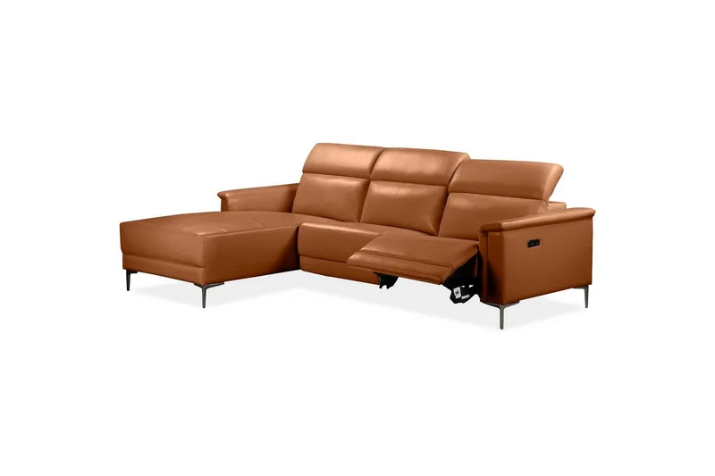 Hjørnesofa 3-seter Lund Kognac, Lær/PU, Venstre Elektrisk Recliner - Kognac, Lær/PU, Venstre Elektrisk Recliner - Møbler - Sofaer - Skinnsofaer