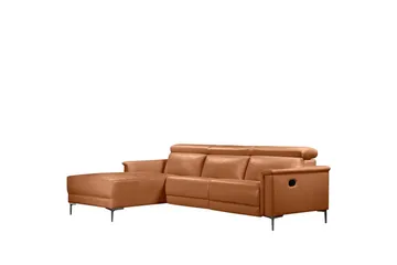 Hjørnesofa 3-seter Lund Kognac, Lær/PU, Venstre Manuell Recliner