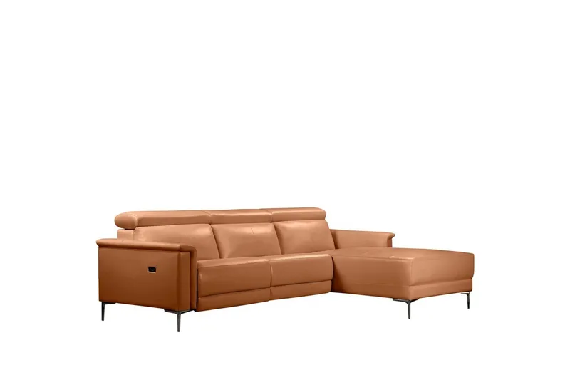 Hjørnesofa 3-seter Lund Kognac, PU, Høyre Elektrisk Recliner, Kognac, PU, Høyre Elektrisk Recliner