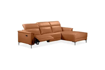 Hjørnesofa 3-seter Lund Kognac, PU, Høyre Elektrisk Recliner - Kognac, PU, Høyre Elektrisk Recliner - Møbler - Sofaer - Skinnsofaer