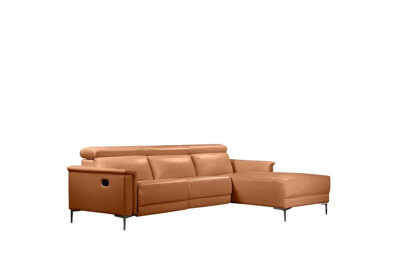 Hjørnesofa 3-seter Lund Kognac, PU, Høyre Manuell Recliner, Kognac, PU, Høyre Manuell Recliner