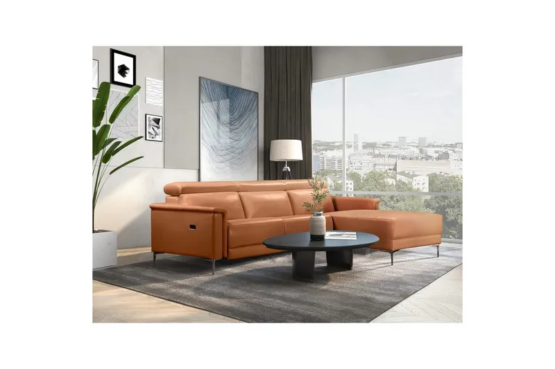 Hjørnesofa 3-seter Lund Kognac, PU, Høyre Elektrisk Recliner - Kognac, PU, Høyre Elektrisk Recliner - Møbler - Sofaer - Skinnsofaer
