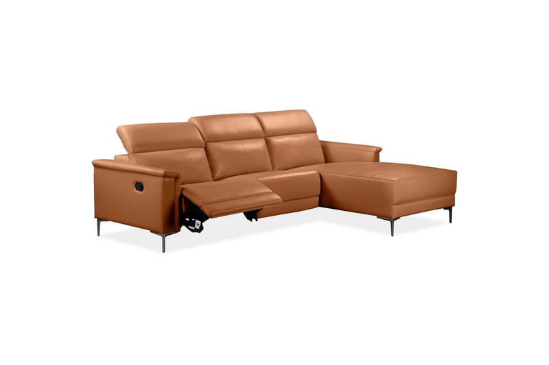 Hjørnesofa 3-seter Lund Kognac, PU, Høyre Manuell Recliner - Kognac, PU, Høyre Manuell Recliner - Møbler - Sofaer - Skinnsofaer