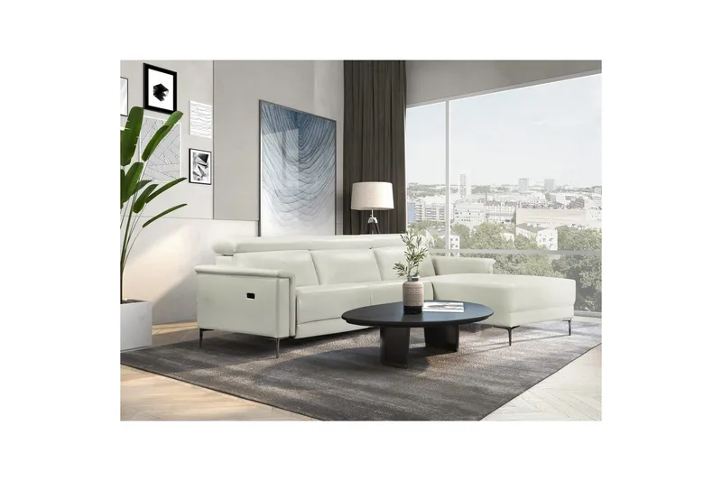 Hjørnesofa 3-seter Lund Krem, PU, Høyre Elektrisk Recliner - Krem, PU, Høyre Elektrisk Recliner - Møbler - Sofaer - Skinnsofaer