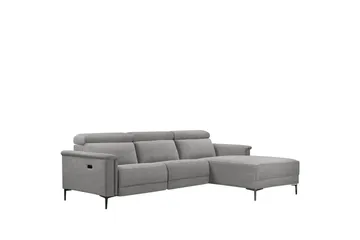 Hjørnesofa 3-seter Lund Lys grå, Belfast-stoff, Høyre Elektrisk Recliner