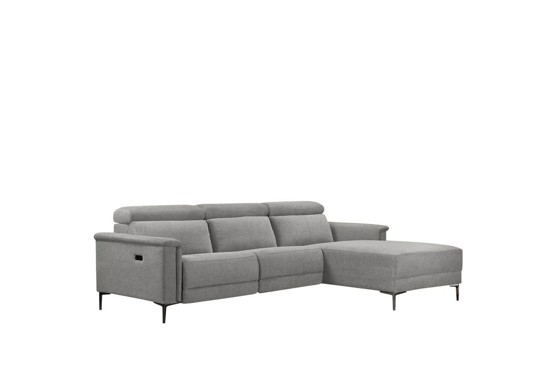 Hjørnesofa 3-seter Lund Lys grå, Belfast-stoff, Høyre Elektrisk Recliner - Lys grå, Belfast-stoff, Høyre Elektrisk Recliner