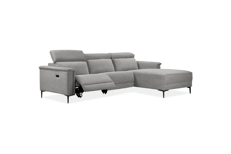 Hjørnesofa 3-seter Lund Lys grå, Belfast-stoff, Høyre Elektrisk Recliner - Lys grå, Belfast-stoff, Høyre Elektrisk Recliner - Møbler - Sofaer - Reclinersofaer