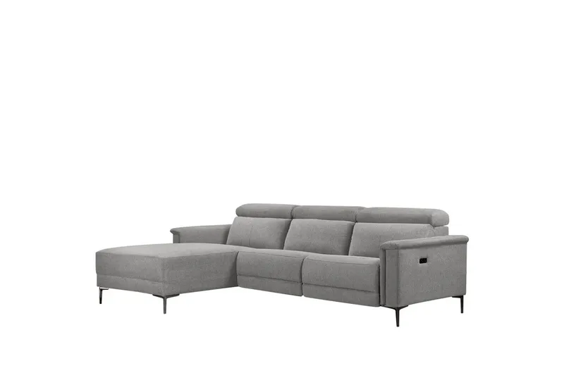 Hjørnesofa 3-seter Lund Lys grå, Belfast-stoff, Venstre Elektrisk Recliner, Lys grå, Belfast-stoff, Venstre Elektrisk Recliner