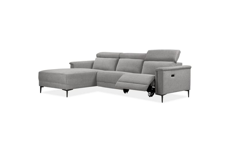 Hjørnesofa 3-seter Lund Lys grå, Belfast-stoff, Venstre Elektrisk Recliner - Lys grå, Belfast-stoff, Venstre Elektrisk Recliner - Møbler - Sofaer - Reclinersofaer
