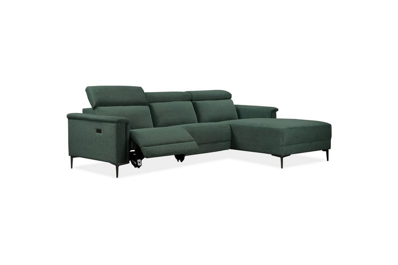 Hjørnesofa 3-seter Lund Mørk grønn, Belfast-stoff, Høyre Elektrisk Recliner - Mørk grønn, Belfast-stoff, Høyre Elektrisk Recliner - Møbler - Sofaer - Reclinersofaer