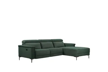 Hjørnesofa 3-seter Lund Mørk grønn, Belfast-stoff, Høyre Elektrisk Recliner