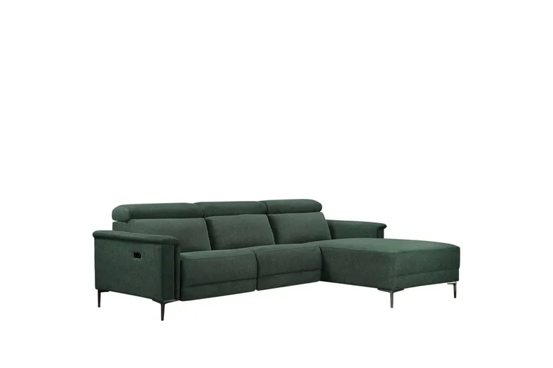Hjørnesofa 3-seter Lund Mørk grønn, Belfast-stoff, Høyre Elektrisk Recliner, Mørk grønn, Belfast-stoff, Høyre Elektrisk Recliner