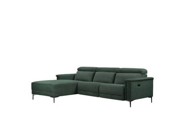 Hjørnesofa 3-seter Lund Mørk grønn, Belfast-stoff, Venstre Elektrisk Recliner