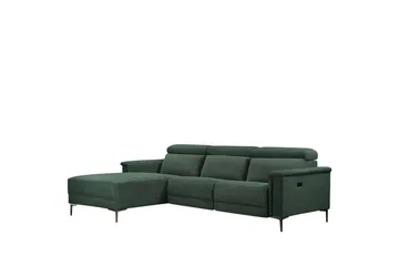 Hjørnesofa 3-seter Lund Mørk grønn, Belfast-stoff, Venstre Elektrisk Recliner