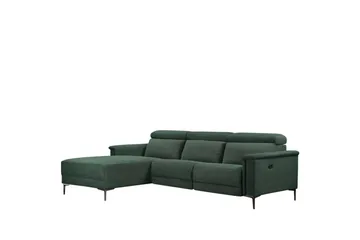 Hjørnesofa 3-seter Lund Mørk grønn, Belfast-stoff, Venstre Manuell Recliner