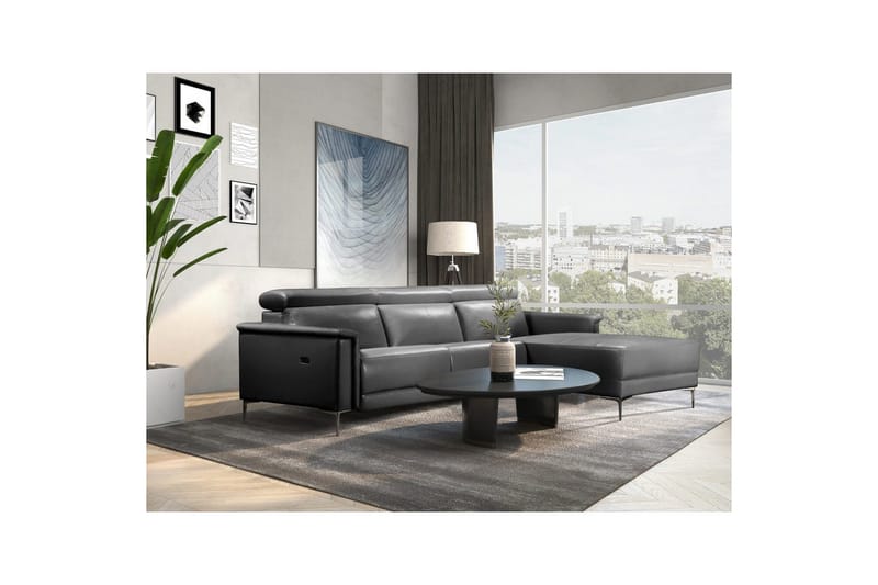 Hjørnesofa 3-seter Lund Svart, Lær/PU, Høyre Elektrisk Recliner - Svart, Lær/PU, Høyre Elektrisk Recliner - Møbler - Sofaer - Skinnsofaer
