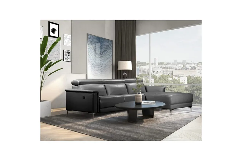 Hjørnesofa 3-seter Lund Svart, Lær/PU, Høyre Manuell Recliner - Svart, Lær/PU, Høyre Manuell Recliner - Møbler - Sofaer - Skinnsofaer