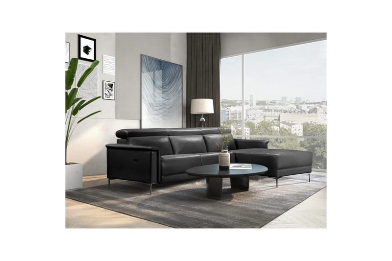 Hjørnesofa 3-seter Lund Svart, PU, Høyre Elektrisk Recliner - Svart, PU, Høyre Elektrisk Recliner - Møbler - Sofaer - Skinnsofaer