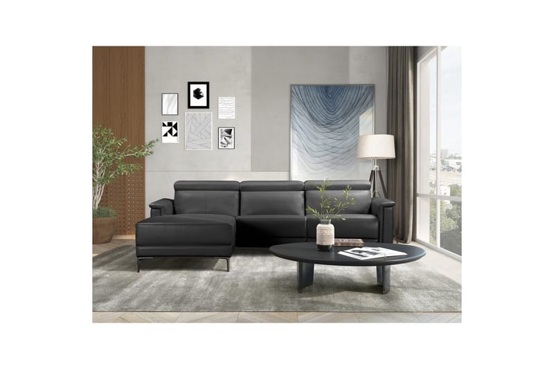 Hjørnesofa 3-seter Lund Svart, PU, Venstre Manuell Recliner - Svart, PU, Venstre Manuell Recliner - Møbler - Sofaer - Reclinersofaer