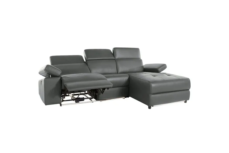 Hjørnesofa 3-seter Rayland Grå, Lær/PU, Høyre Elektrisk Recliner - Grå, Lær/PU, Høyre Elektrisk Recliner - Møbler - Sofaer - Skinnsofaer