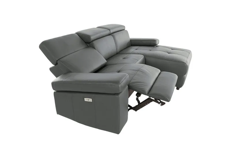 Hjørnesofa 3-seter Rayland Grå, Lær/PU, Høyre Elektrisk Recliner - Grå, Lær/PU, Høyre Elektrisk Recliner - Møbler - Sofaer - Skinnsofaer