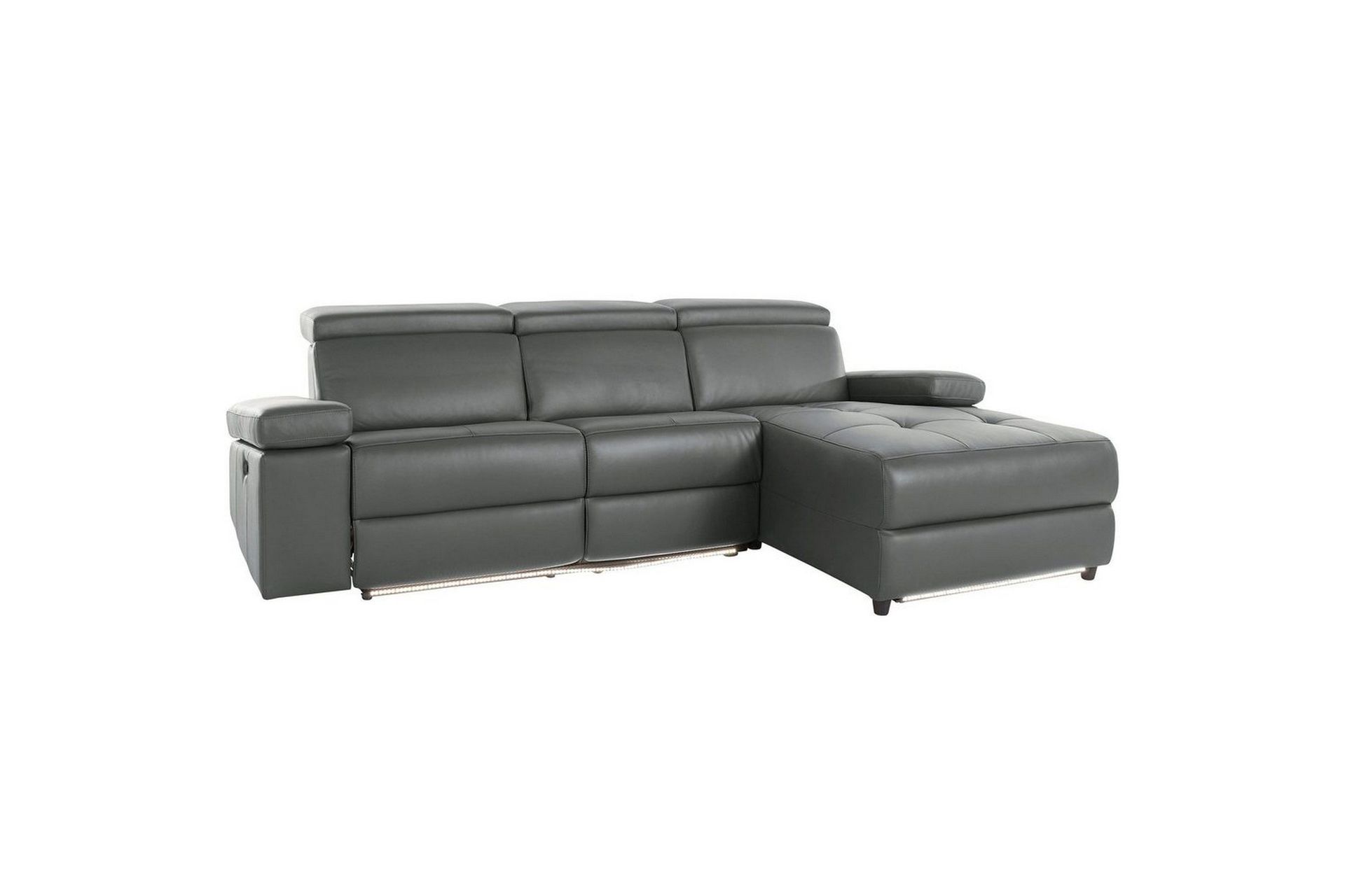 Hjørnesofa 3-seter Rayland Grå, Lær/PU, Høyre Manuell Recliner - Grå, Lær/PU, Høyre Manuell Recliner