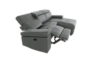 Hjørnesofa 3-seter Rayland Grå, Lær/PU, Høyre Manuell Recliner - Grå, Lær/PU, Høyre Manuell Recliner - Møbler - Sofaer - Skinnsofaer