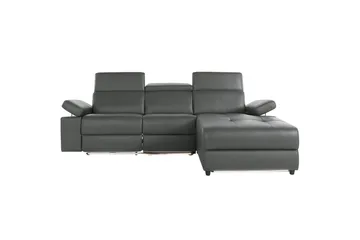 Hjørnesofa 3-seter Rayland Grå, Lær/PU, Høyre Manuell Recliner - Grå, Lær/PU, Høyre Manuell Recliner - Møbler - Sofaer - Skinnsofaer