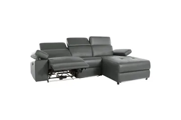 Hjørnesofa 3-seter Rayland Grå, Lær/PU, Høyre Manuell Recliner - Grå, Lær/PU, Høyre Manuell Recliner - Møbler - Sofaer - Skinnsofaer