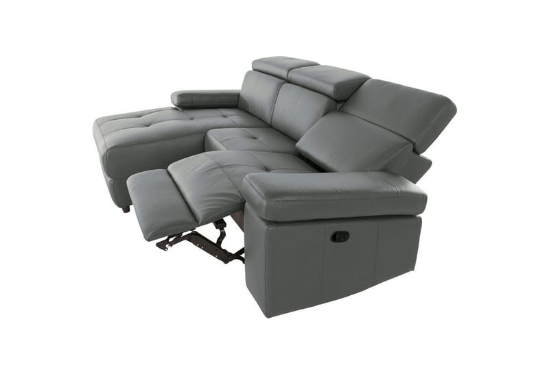 Hjørnesofa 3-seter Rayland Grå, Lær/PU, Venstre Manuell Recliner - Grå, Lær/PU, Venstre Manuell Recliner - Møbler - Sofaer - Skinnsofaer