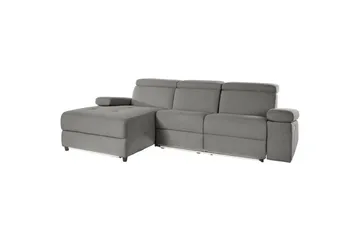 Hjørnesofa 3-seter Rayland Grå, Sunday Stoff, Venstre Elektrisk Recliner