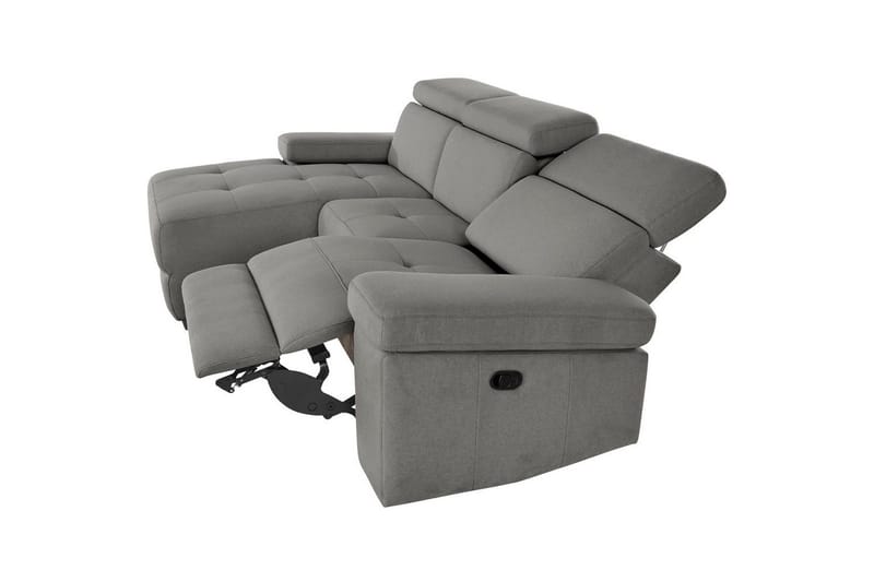 Hjørnesofa 3-seter Rayland Grå, Sunday Stoff, Venstre Manuell Recliner - Grå, Sunday Stoff, Venstre Manuell Recliner - Møbler - Sofaer - Reclinersofaer