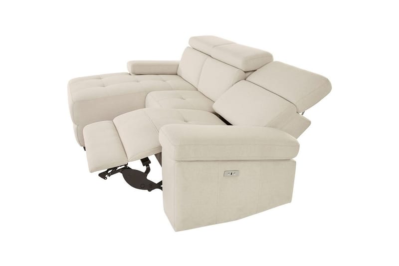 Hjørnesofa 3-seter Rayland Hvit, Sunday Stoff, Venstre Elektrisk Recliner - Hvit, Sunday Stoff, Venstre Elektrisk Recliner - Møbler - Sofaer - Reclinersofaer