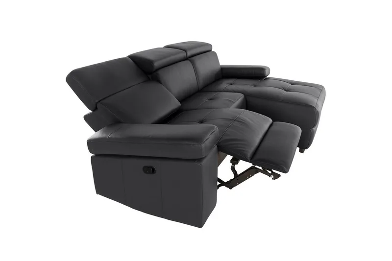 Hjørnesofa 3-seter Rayland Svart, Lær/PU, Høyre Manuell Recliner - Svart, Lær/PU, Høyre Manuell Recliner - Møbler - Sofaer - Skinnsofaer