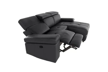 Hjørnesofa 3-seter Rayland Svart, Lær/PU, Høyre Manuell Recliner - Svart, Lær/PU, Høyre Manuell Recliner - Møbler - Sofaer - Skinnsofaer