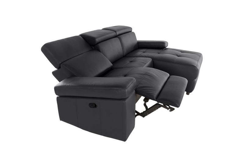 Hjørnesofa 3-seter Rayland Svart, Lær/PU, Høyre Manuell Recliner - Svart, Lær/PU, Høyre Manuell Recliner - Møbler - Sofaer - Skinnsofaer
