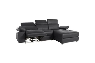 Hjørnesofa 3-seter Rayland Svart, Lær/PU, Høyre Manuell Recliner - Svart, Lær/PU, Høyre Manuell Recliner - Møbler - Sofaer - Skinnsofaer