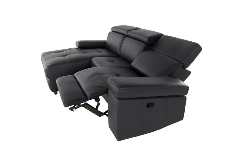 Hjørnesofa 3-seter Rayland Svart, PU, Venstre Manuell Recliner - Svart, PU, Venstre Manuell Recliner - Møbler - Sofaer - Skinnsofaer