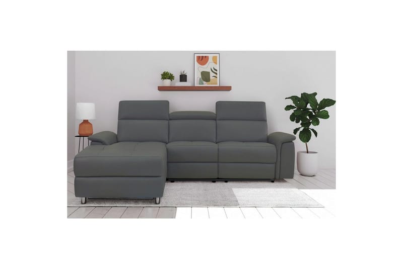 Hjørnesofa 3-seter Pareli Grå, Lær/PU, Venstre Manuell Recliner - Grå, Lær/PU, Venstre Manuell Recliner - Møbler - Sofaer - Skinnsofaer