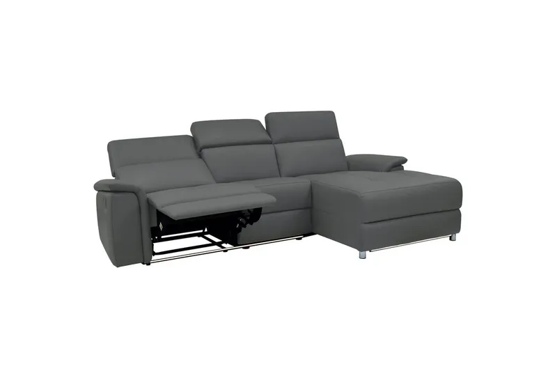 Hjørnesofa 3-seter Pareli Grå, Lær/PU, Høyre Elektrisk Recliner - Grå, Lær/PU, Høyre Elektrisk Recliner - Møbler - Sofaer - Skinnsofaer