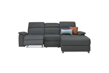 Hjørnesofa 3-seter Pareli Grå, PU, Høyre Manuell Recliner - Grå, PU, Høyre Manuell Recliner - Møbler - Sofaer - Skinnsofaer