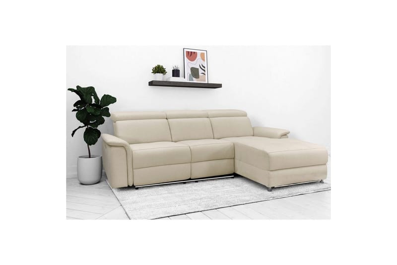 Hjørnesofa 3-seter Pareli Hvit, Sandfarget stoff, Høyre Elektrisk Recliner - Hvit, Sandfarget stoff, Høyre Elektrisk Recliner - Møbler - Sofaer - Reclinersofaer